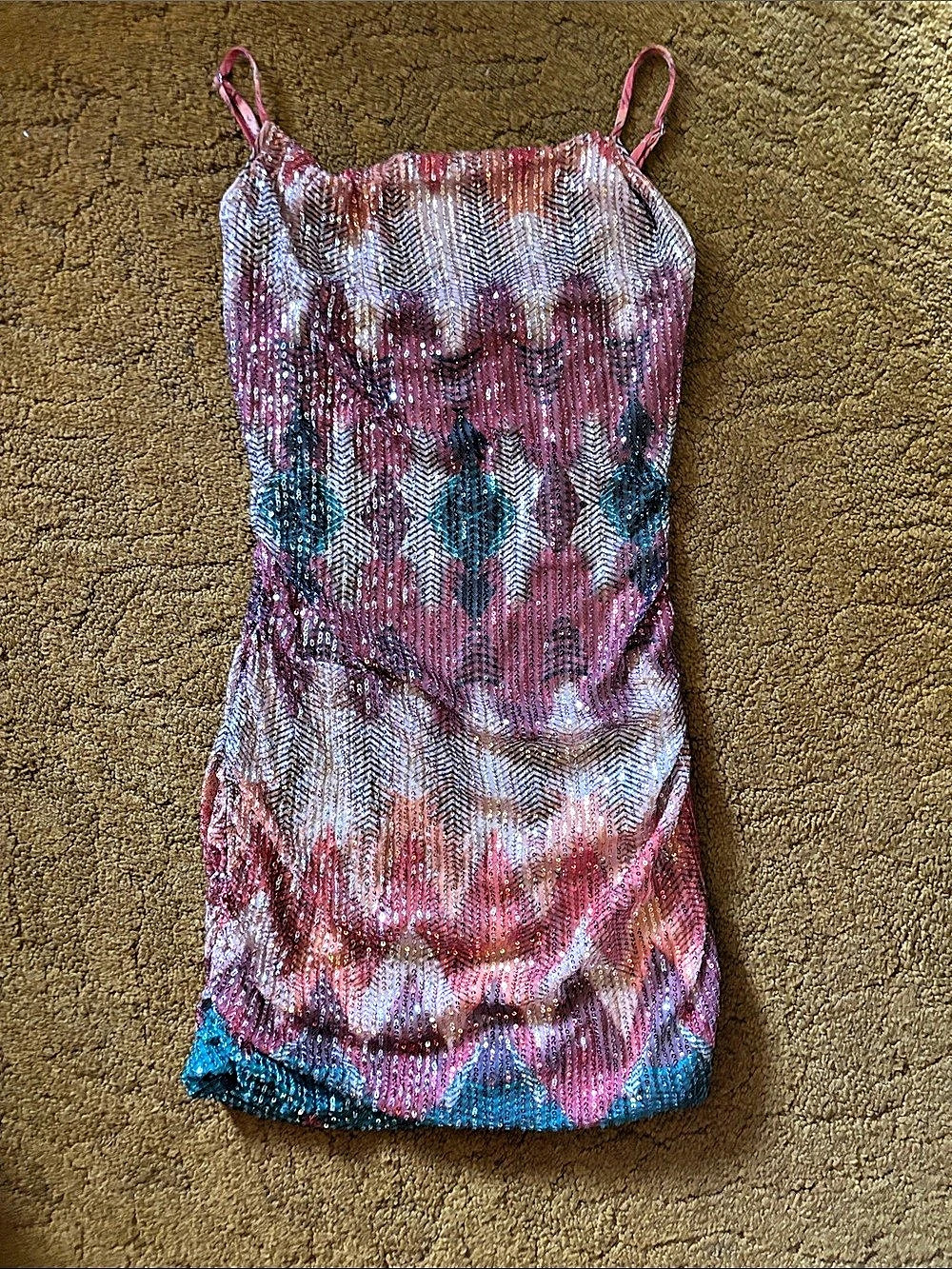 Ramy Brook Sequin Geometric Mini Dress in Pink & Blue Size 6
